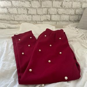 pearl embroidered maroon pants
